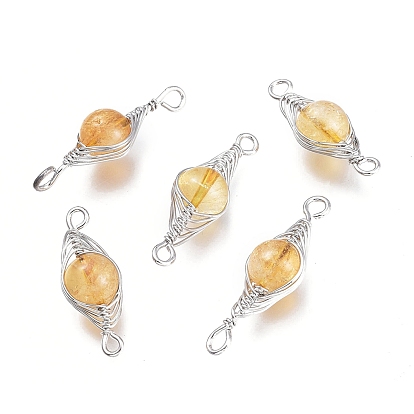 Соединители звеньев драгоценного камня, проволочные ссылки, с латунной проволокой платинового цвета, круглые