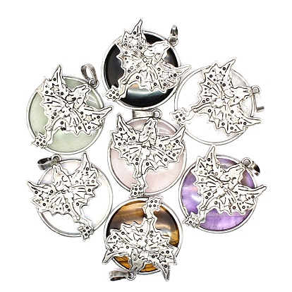 Драгоценный камень плоский круглый с подвесками в виде дракона, металлические подвески птерозавры, античное серебро