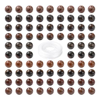 100Pcs 8mm Natural Polychrome Jasper/Picasso Stone/Picasso Jasper Beads, with 10m Elastic Crystal Thread, for DIY Stretch Bracelets Making Kits