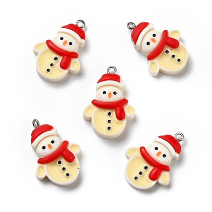 Opaque Resin Pendants, with Platinum Tone Iron Loops, Christmas Theme, Snowman