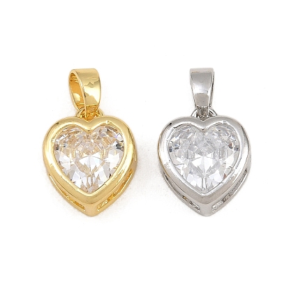 Brass Pave Clear Cubic Zirconia Charms, Single Stone Charms, Heart Charms