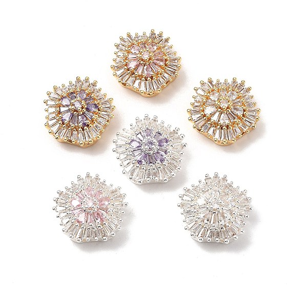 Латунные микро проложить кубического циркония бусы, без кадмия, без никеля и без свинца, цветок, настоящее 18k позолоченное/925 посеребренное