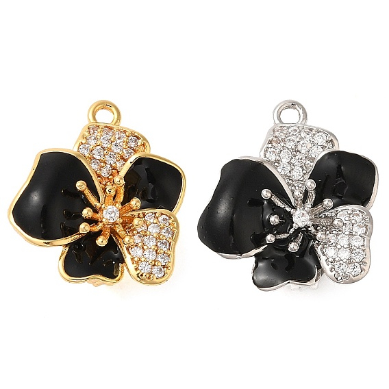 Латунь, микропаве, прозрачный кубический цирконий, раскладывающиеся застежки из черной эмали, без кадмия, без никеля и без свинца, цветок