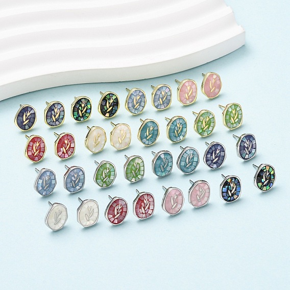 Латунные эмалевые овальные серьги-гвоздики, с ракушками и булавками из стерлингового серебра, долговечный, без кадмия, без никеля и без свинца