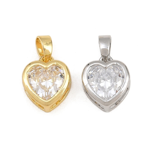 Brass Pave Clear Cubic Zirconia Charms, Single Stone Charms, Heart Charms