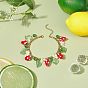 Plastic Imitation Pearl Flower & Acrylic Leaf & Lampwork Strawberry Charms Bracelet, 304 Stainless Steel Jewelry for Women