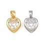 Brass Pave Clear Cubic Zirconia Charms, Single Stone Charms, Heart Charms