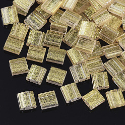 2-Hole Glass Seed Beads, Transparent Spray Painted, with Glitter Powder, Rectangle