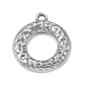 304 Stainless Steel Pendants, Hammered Ring Charm