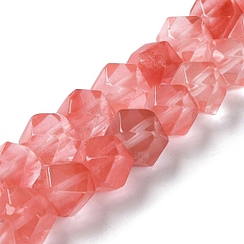 Brins de perles rondes coupées en verre de quartz cerise, facette