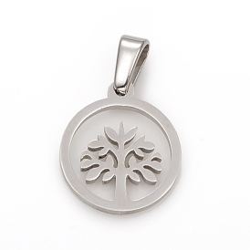 304 Stainless Steel Pendants, Ring with Tree of Life