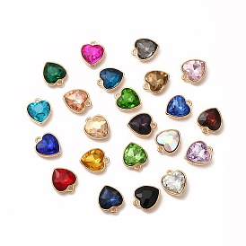 Faceted Glass Rhinestone Pendants, with Golden Tone Zinc Alloy Findings, Heart Charms