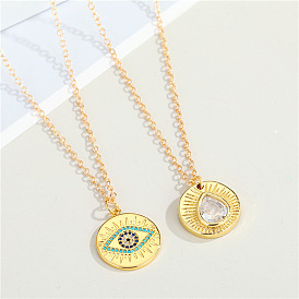 Vintage Metal Devil Eye Pendant Necklace with Round Zirconia and Teardrop Collarbone Chain for Women