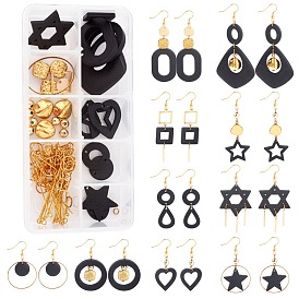 DIY Black Themed Earring Making Kits, Including Wood Pendants & Links, Metal Links & Pendants & Beads & Earring Hooks