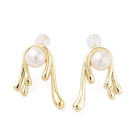 Natural Pearl Twist Stud Earrings, Brass Earrings with 925 Sterling Silver Pins