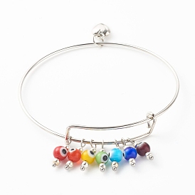 Bracelets extensibles faits à la main au chalumeau mauvais œil, avec des charmes de coeur en alliage