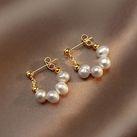 Imitation Pearl Beads Earrings, Alloy Earrings for Women, 925 Sterling Silver Pins