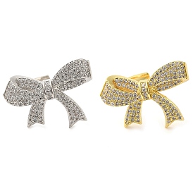 Brass Micro Pave Cubic Zirconia Cuff Rings, Bowknot