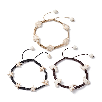 3 шт. 3 стили синтетические бирюзовые плетеные браслеты из бисера, с нейлоновым шнуром