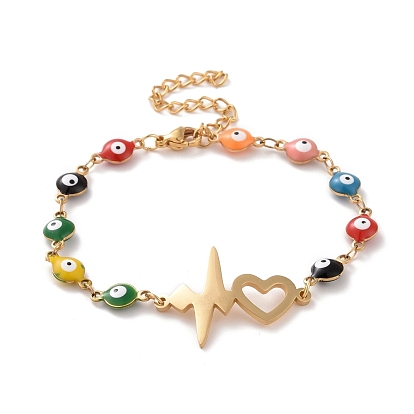 Вакуумное покрытие pvd 304 браслет из нержавеющей стали с сердечным ритмом и цветной эмалью от сглаза для женщин