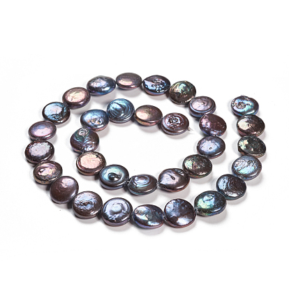 Natural Baroque Pearl Keshi Pearl Beads Strands, Dyed, Cultured Freshwater Pearl, Flat Round, 11~12x4~5mm, Hole: 0.8mm, about 30pcs/strand, 14.8 inch