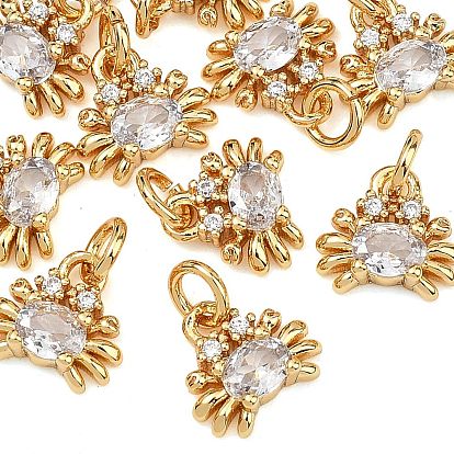 SHEGRACE Brass Clear Cubic Zirconia Charms, Cadmium Free & Nickel Free & Lead Free, Crab Charms