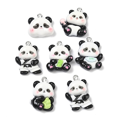 Непрозрачные подвески смолы, очарование панды, с платиновыми тоновыми железными петлями