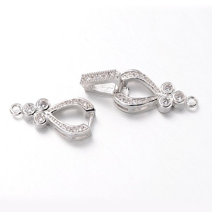 Brass Cubic Zirconia Fold Over Clasps, Lead Free & Nickel Free, 43x10x5mm, Hole: 1mm