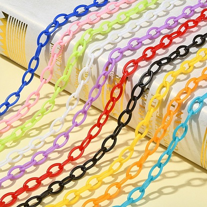 10 Stands 10 Colors Handmade Opaque Acrylic Cable Chains, Oval