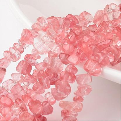 Cherry Quartz Glass Bead Strands, Tumbled Stone, Nuggets, 4~6x8~12x2~4mm, Hole: 1mm, about 34.6 inch