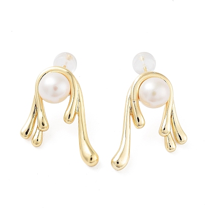 Natural Pearl Twist Stud Earrings, Brass Earrings with 925 Sterling Silver Pins