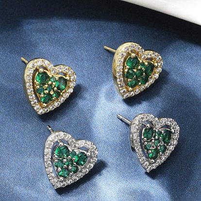 Сердце из латуни микро проложить кубического циркония серьги стержня, долговечный, без кадмия и без свинца, стойки покрытие