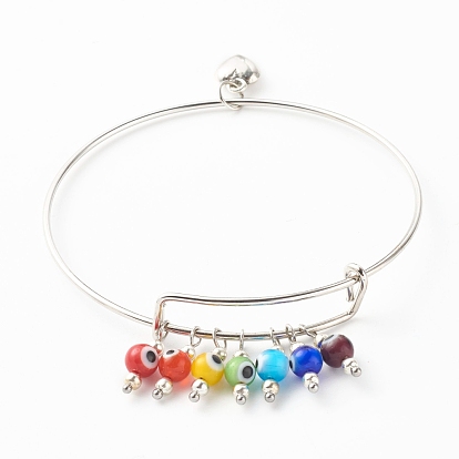 Bracelets extensibles faits à la main au chalumeau mauvais œil, avec des charmes de coeur en alliage