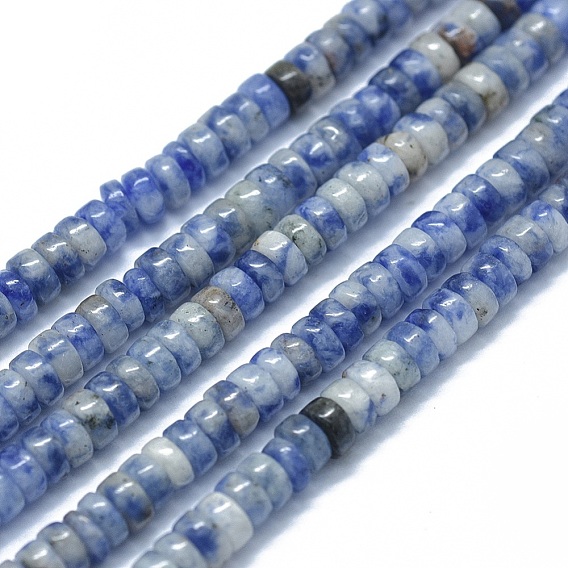 Natural Blue Spot Jasper Beads Strands, Flat Round/Disc