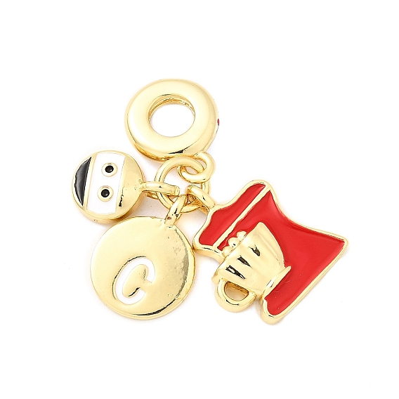 Европейские подвески из латуни, красной и черной эмали, Подвески с большими отверстиями, без кадмия и без свинца, реальный 18 k позолоченный