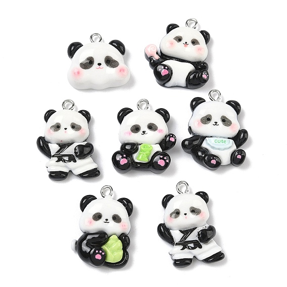 Непрозрачные подвески смолы, очарование панды, с платиновыми тоновыми железными петлями