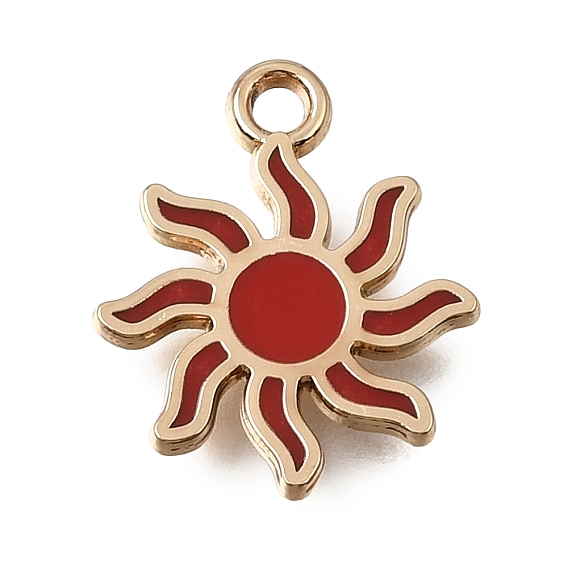 Alloy with Red Enamel Pendants, Sun Charms, Rack Plating