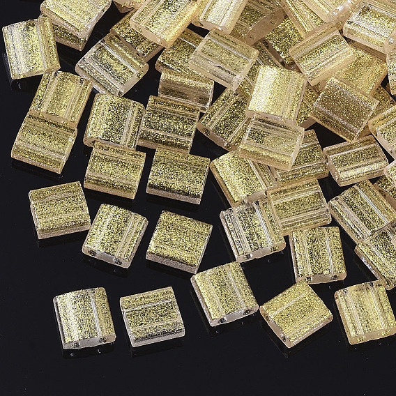 2-дырочные стекло бисер, прозрачный лак, с блеском порошок, квадратный