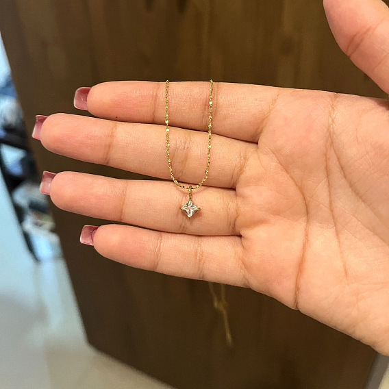 Ромб 304 ожерелья с подвеской из нержавеющей стали с прозрачными кубическими цирконами