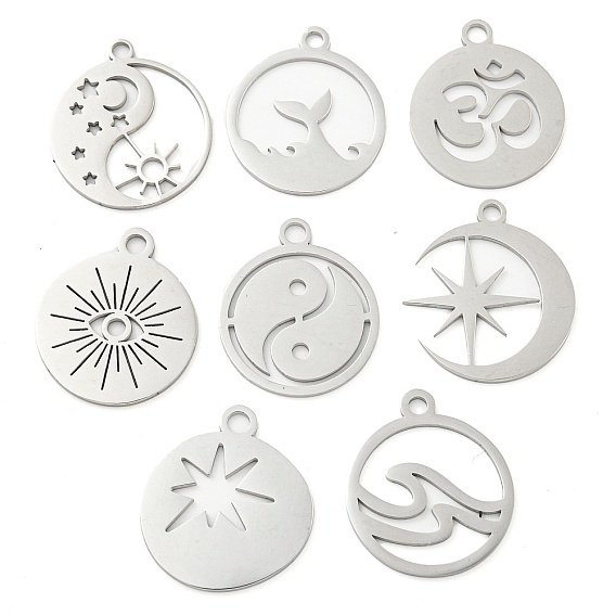 304 подвески из нержавеющей стали, лазерная резка, цвет нержавеющей стали, плоский круглый шарм