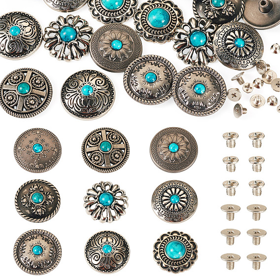 Декоративные заклепки из цинкового сплава, с синтетической бирюзой и железными винтами, для кошелька, , украшение кожаных ремесел
