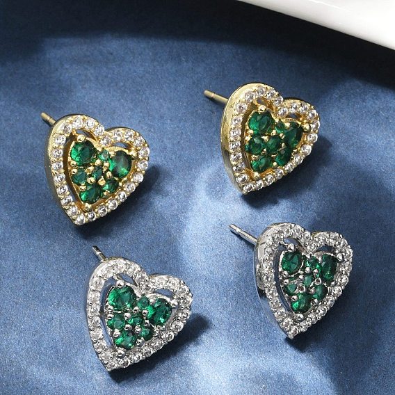 Сердце из латуни микро проложить кубического циркония серьги стержня, долговечный, без кадмия и без свинца, стойки покрытие