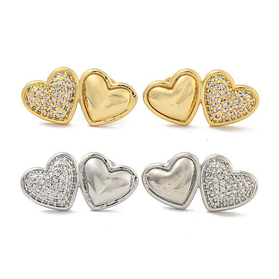 Серьги-гвоздики с прозрачным паве из латуни с кубическим цирконием, сердце