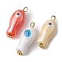 Handmade Porcelain Pendants, with 304 Stainless Steel Findings, Fish with Evil Eye Charms