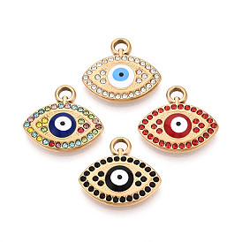 304 из нержавеющей стали горный хрусталь подвески, Злые чары глаз, с эмалью, вакуумное покрытие pvd, реальный 18 k позолоченный