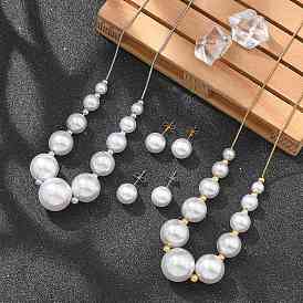 Round Plastic Imitation Pearl
Stud Earrings & Necklaces Sets, 304 Stainless Steel Jewelry Sets for Women