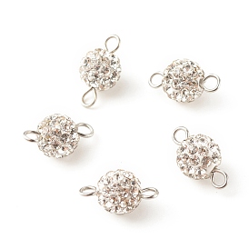 Polymer Clay Rhinestone Connector Charms, with 304 Stainless Steel Loops, Round