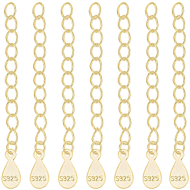 10 piezas 925 extremo de plata esterlina con cadenas extensoras y dijes en forma de lágrima, con sello s925, 1 Paño de tela para pulir plata