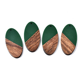 Resin & Walnut Wood Pendants, Two Tone, Oval