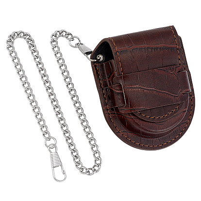 Pochette à montre en simili cuir, Étui de protection pour montre avec chaîne en fer